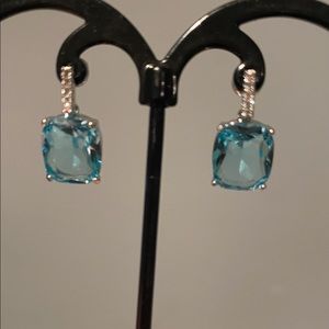 Teardrop Shiny Titanic Ocean Blue Topaz Gems Silver Women Dangle Hook Earrings